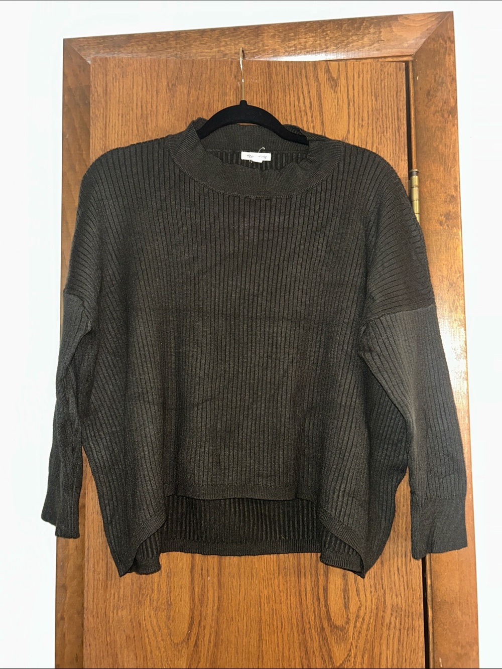 Relaxed Ribbed Crewneck Sweater in deep army green - Picture 1 of 3